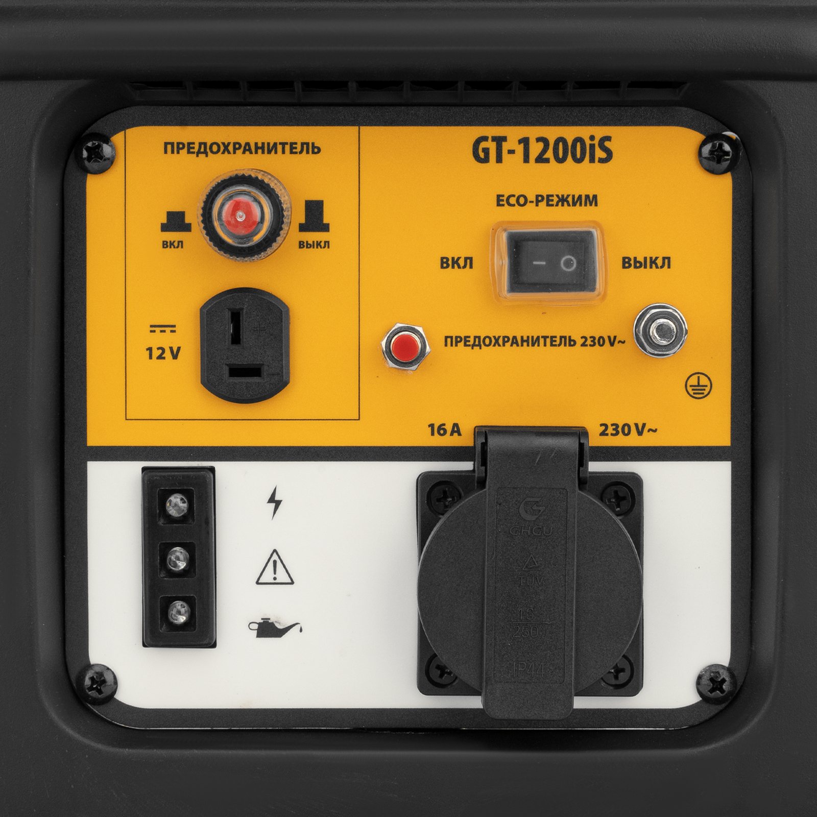 Генератор инверторный GT-1200iS, 1.2 кВт, 230 В, бак 2.4 л, закрытый корпус, ручной старт Denzel, 94701